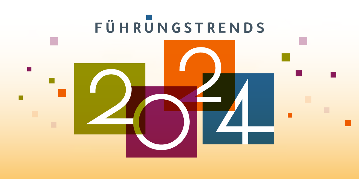 Das Jahr 2024 in bunten Schachteln, umgeben von buntem Konfetti mit dem Wort Leadership Trends unter dem Jahr, um zu zeigen, dass es das ist, worüber dieser Blog berichtet